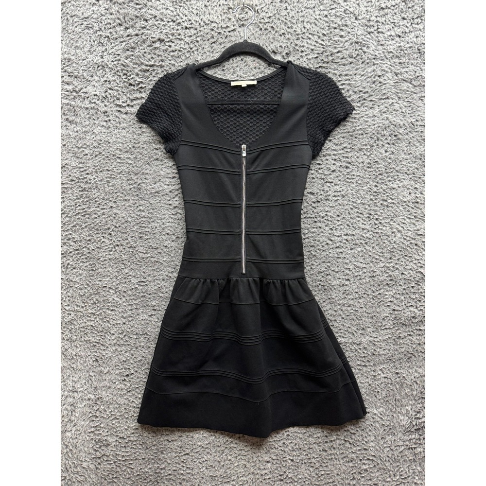 Maje Ernestine Back Mesh Panel Zip Front Cocktail Mini Dress Black Womens Size 1